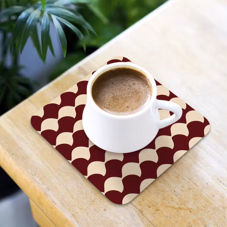 Coaster - Red - Tile pattern - Cream — 3