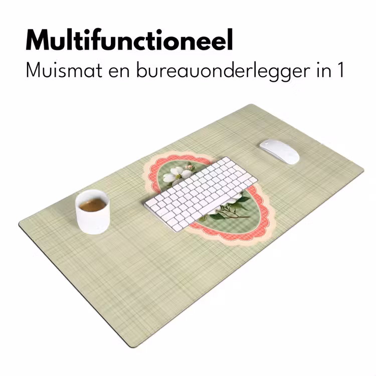 Desk Mat - Flowers - Illustration - Checkered - Green — 6