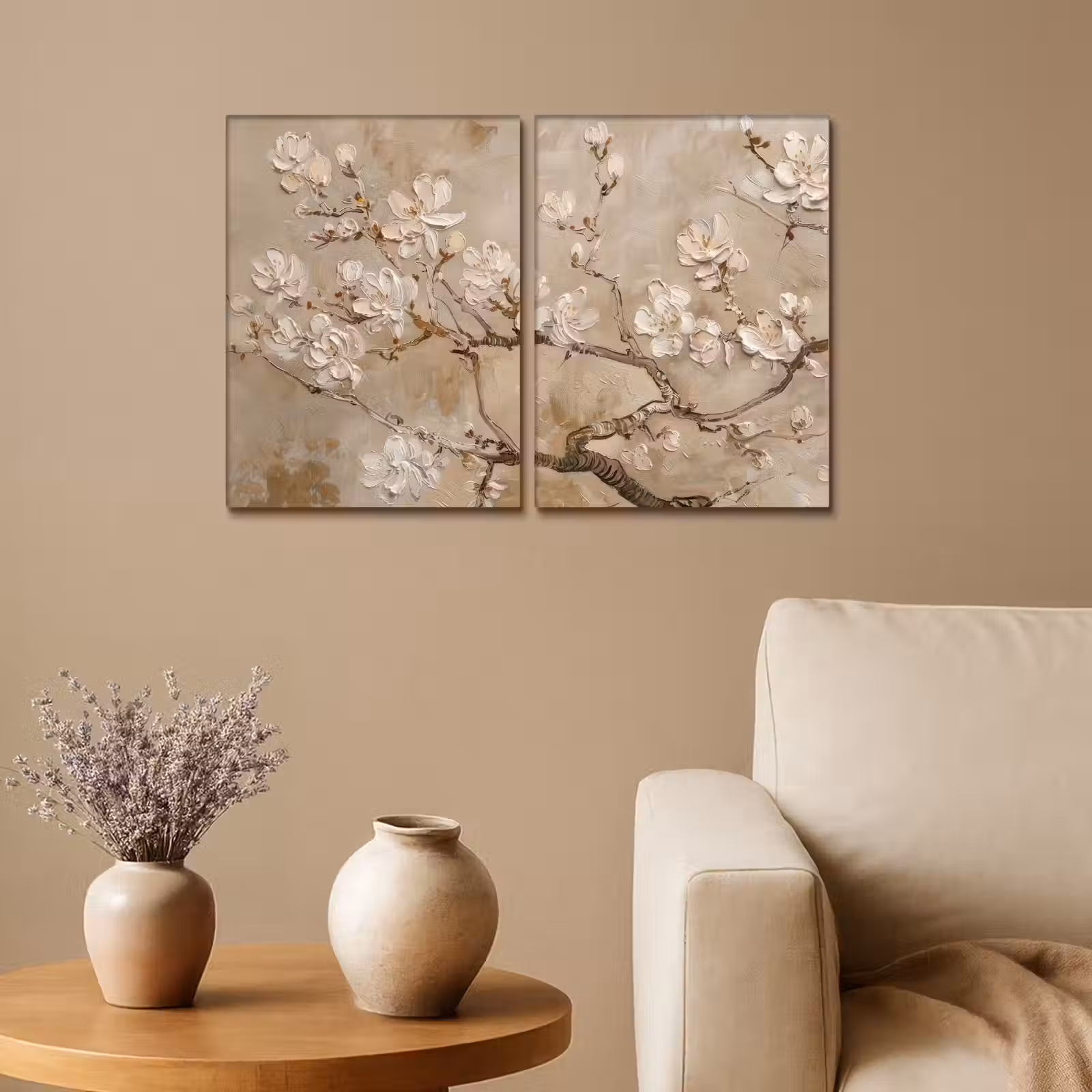Diptych Canvas Print - Beige - Blossom - Modern — 1