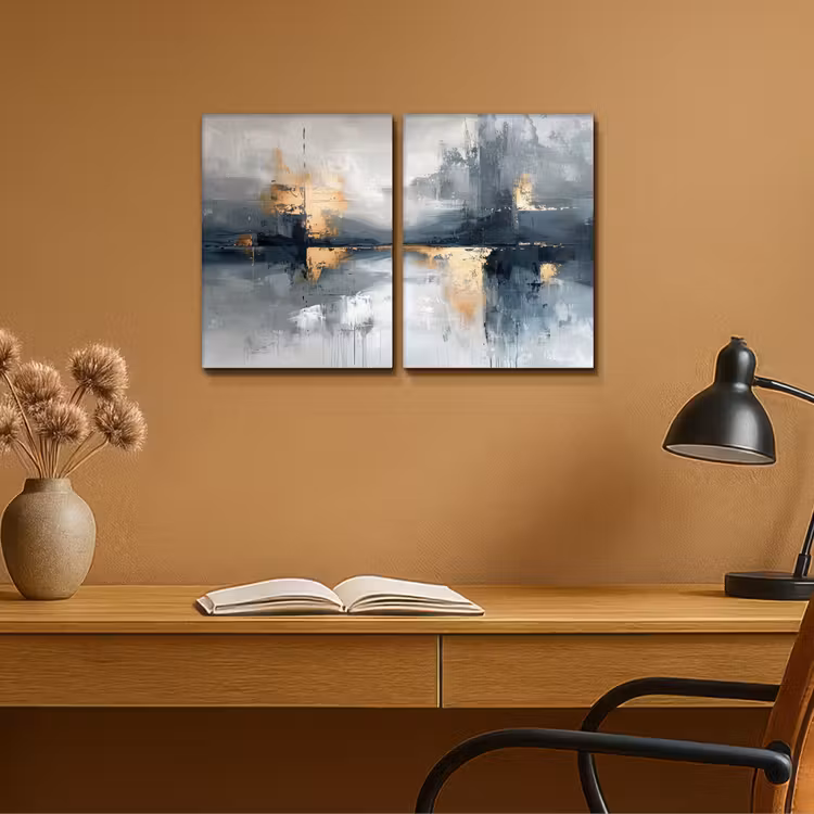 Diptych Canvas Print - Abstract - Gray - Gold - Modern — 5