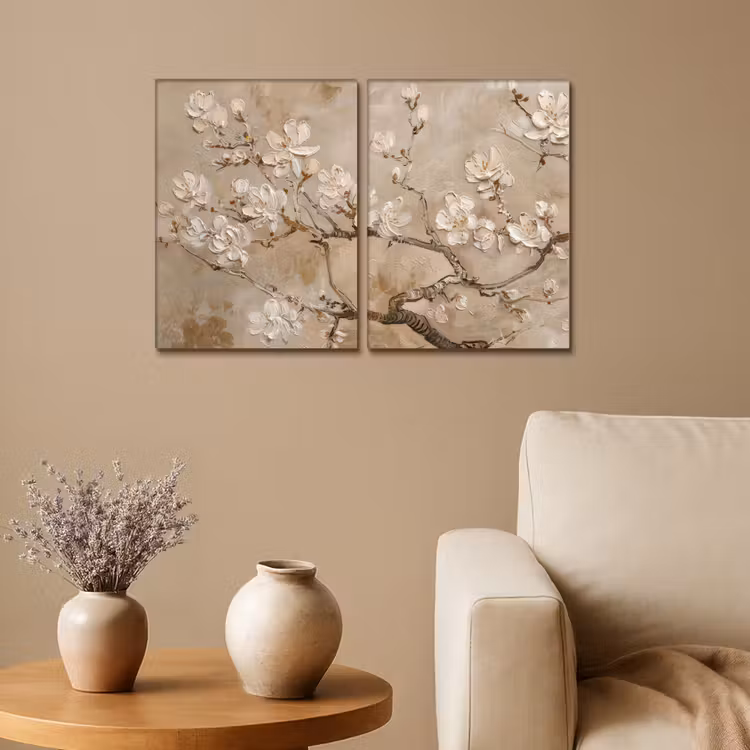 Diptych Canvas Print - Beige - Blossom - Modern — 1