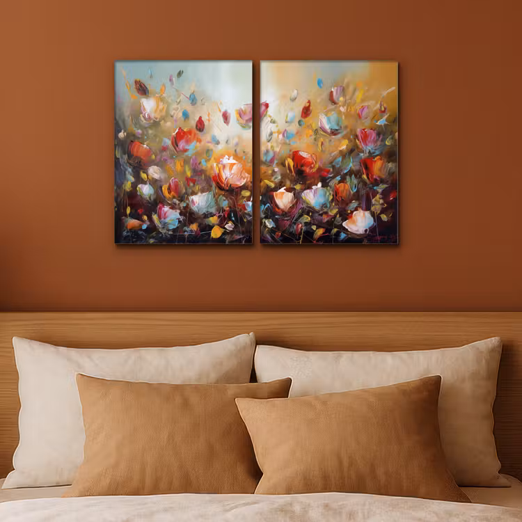 Diptych Canvas Print - Flowers - Abstract - Paint look - Colorful — 2