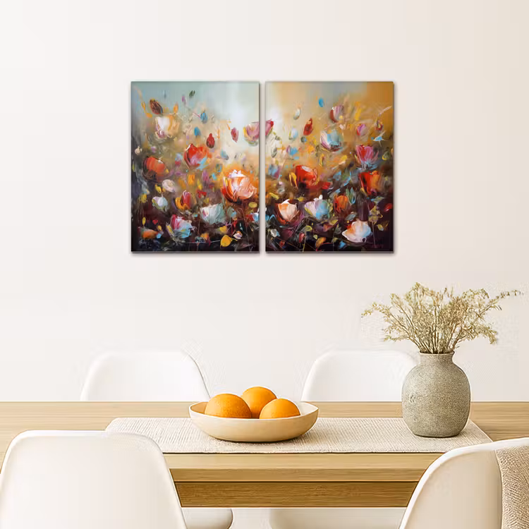 Diptych Canvas Print - Flowers - Abstract - Paint look - Colorful — 4