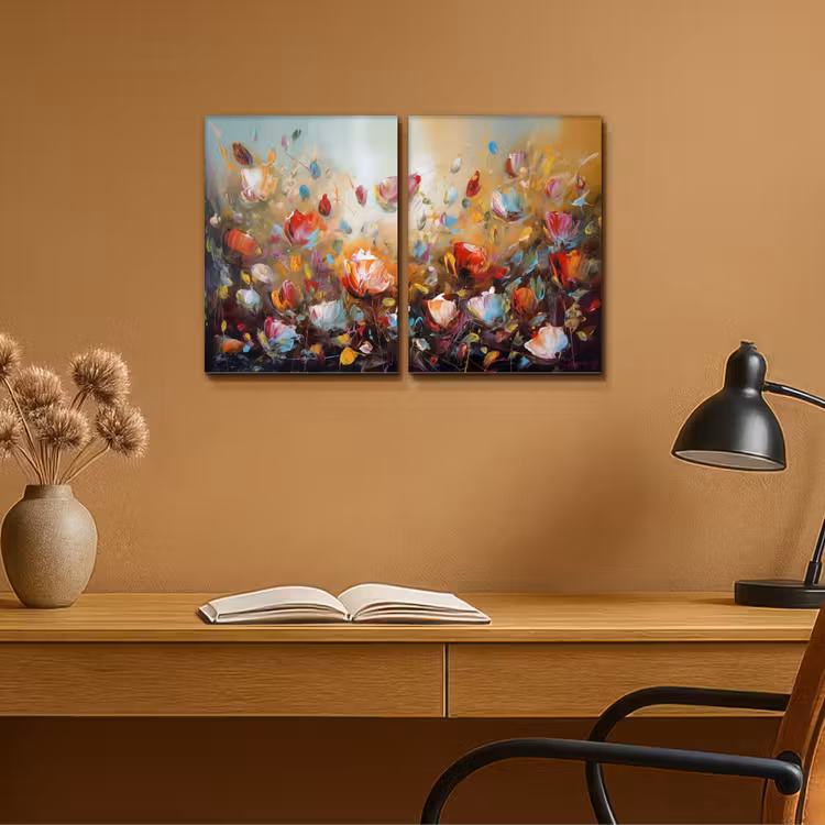 Diptych Canvas Print - Flowers - Abstract - Paint look - Colorful — 5