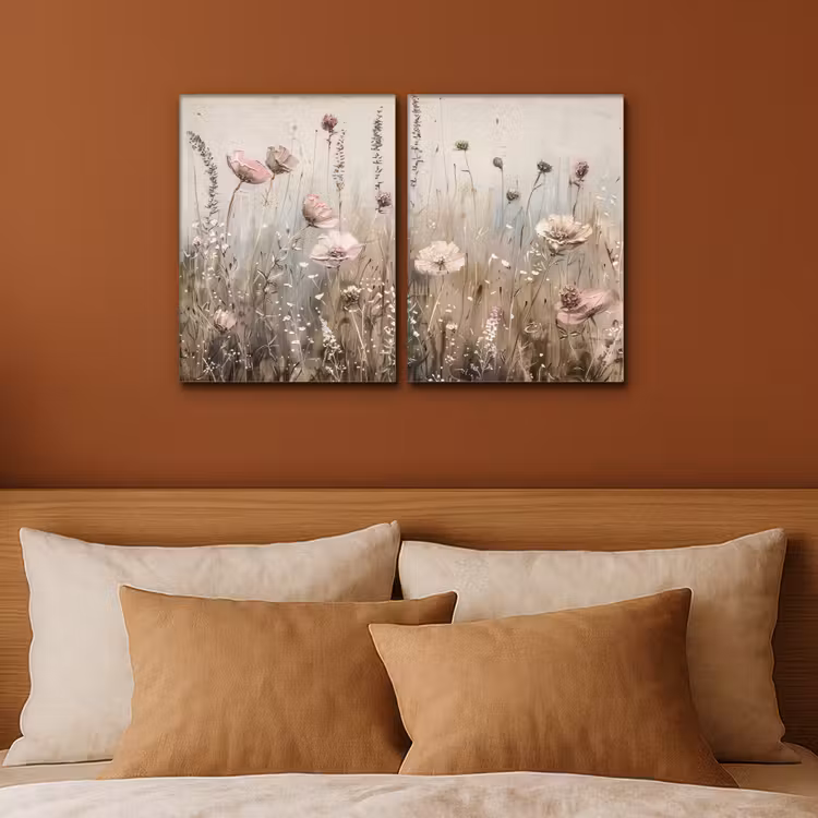 Diptych Canvas Print - Flowers - Beige - Modern - Pink — 2