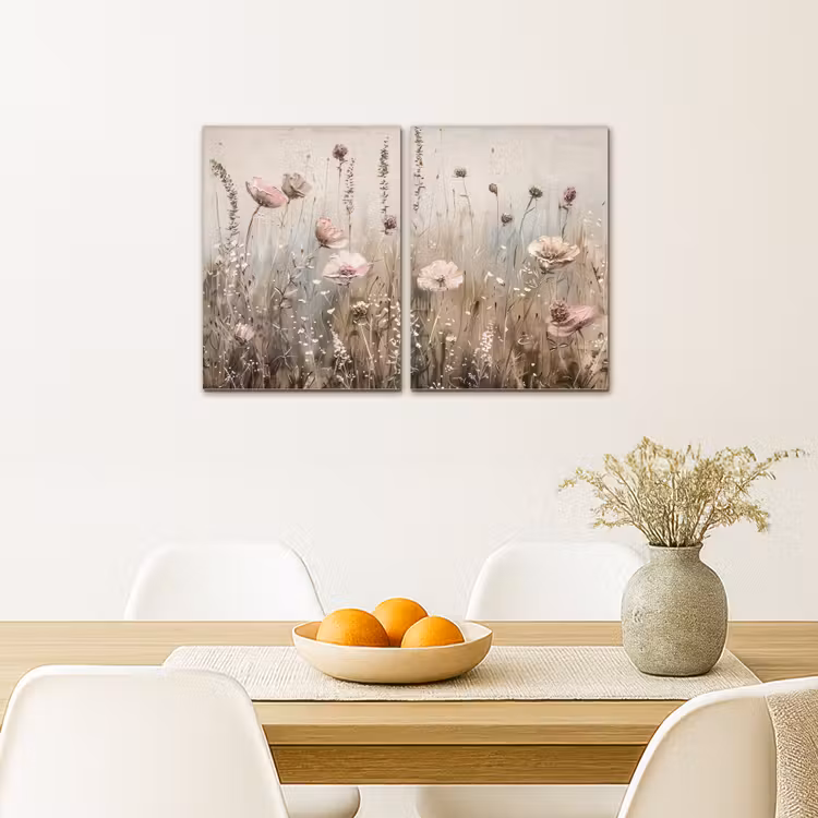 Diptych Canvas Print - Flowers - Beige - Modern - Pink — 4