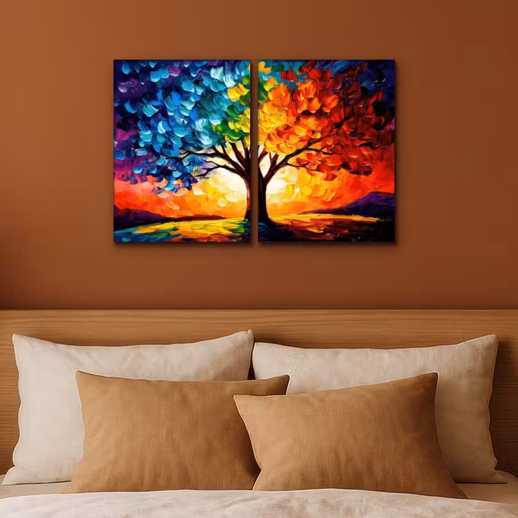 Diptych Canvas Print - Tree - Colorful - Paint look - Abstract — 2