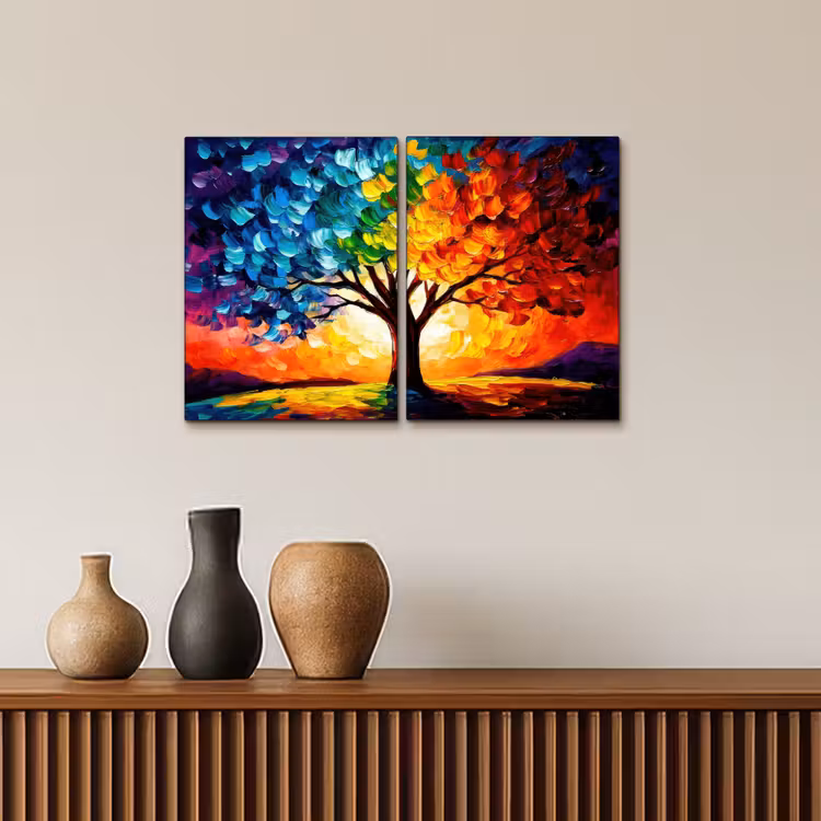 Diptych Canvas Print - Tree - Colorful - Paint look - Abstract — 3