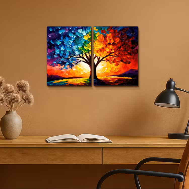 Diptych Canvas Print - Tree - Colorful - Paint look - Abstract — 5