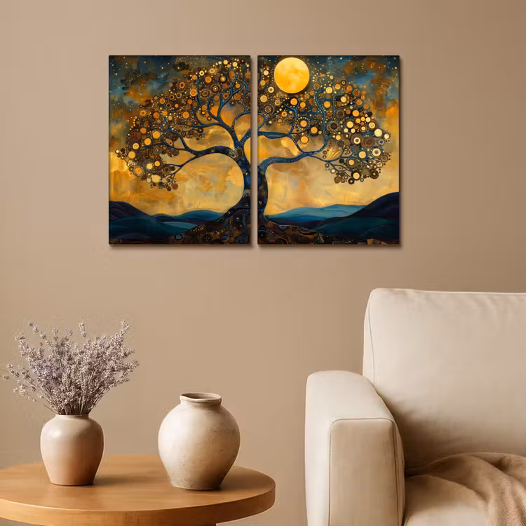 Diptych Canvas Print - Tree - Yellow - Abstract - Modern — 1