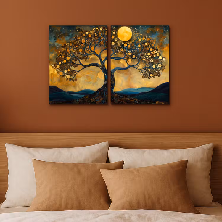 Diptych Canvas Print - Tree - Yellow - Abstract - Modern — 2