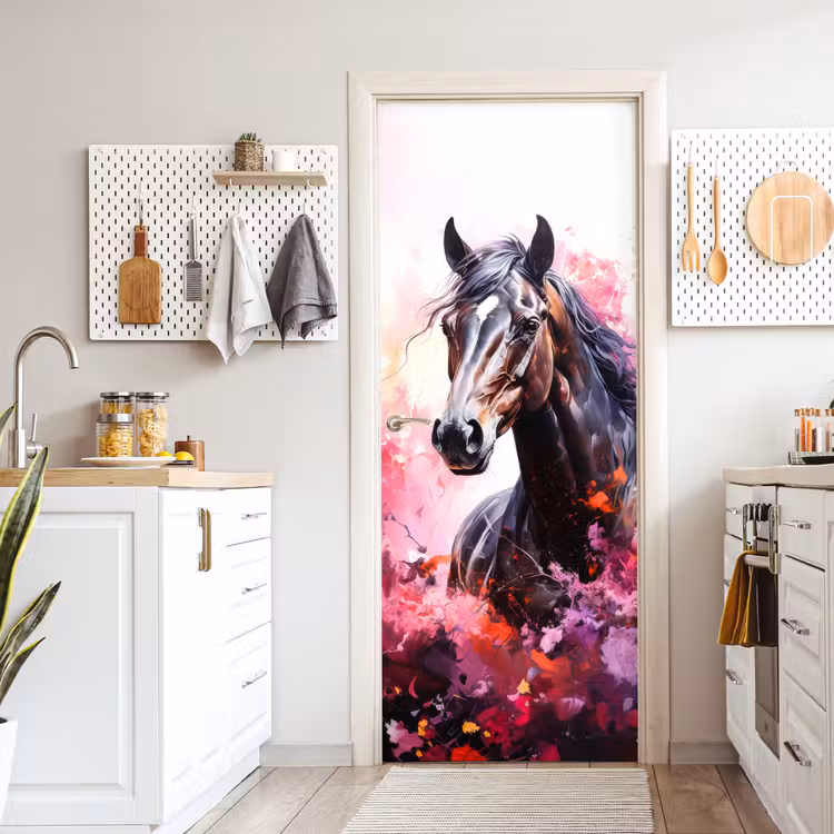 Door sticker - Horse - Animals - Girl - Pink — 6