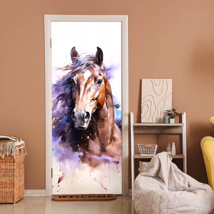 Door sticker - Horse - Animals - Girls - Purple - Brown — 2