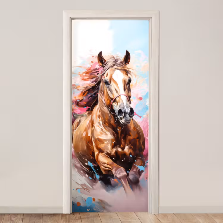Door sticker - Horse - Girls - Blue - Pink — 1