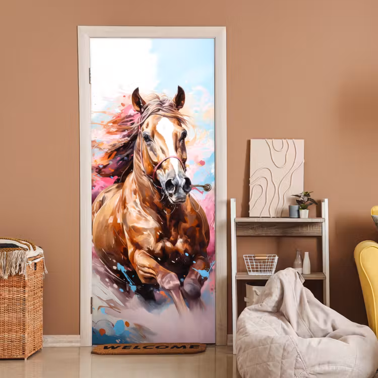 Door sticker - Horse - Girls - Blue - Pink — 2