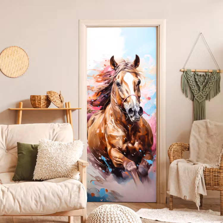 Door sticker - Horse - Girls - Blue - Pink — 3