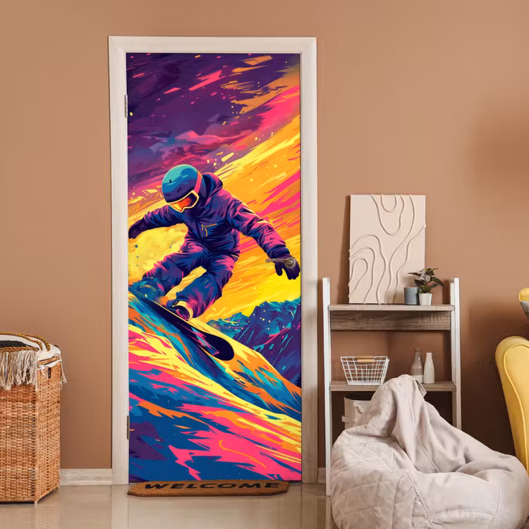 Door sticker - Snowboarding - Snow - Colorful — 2