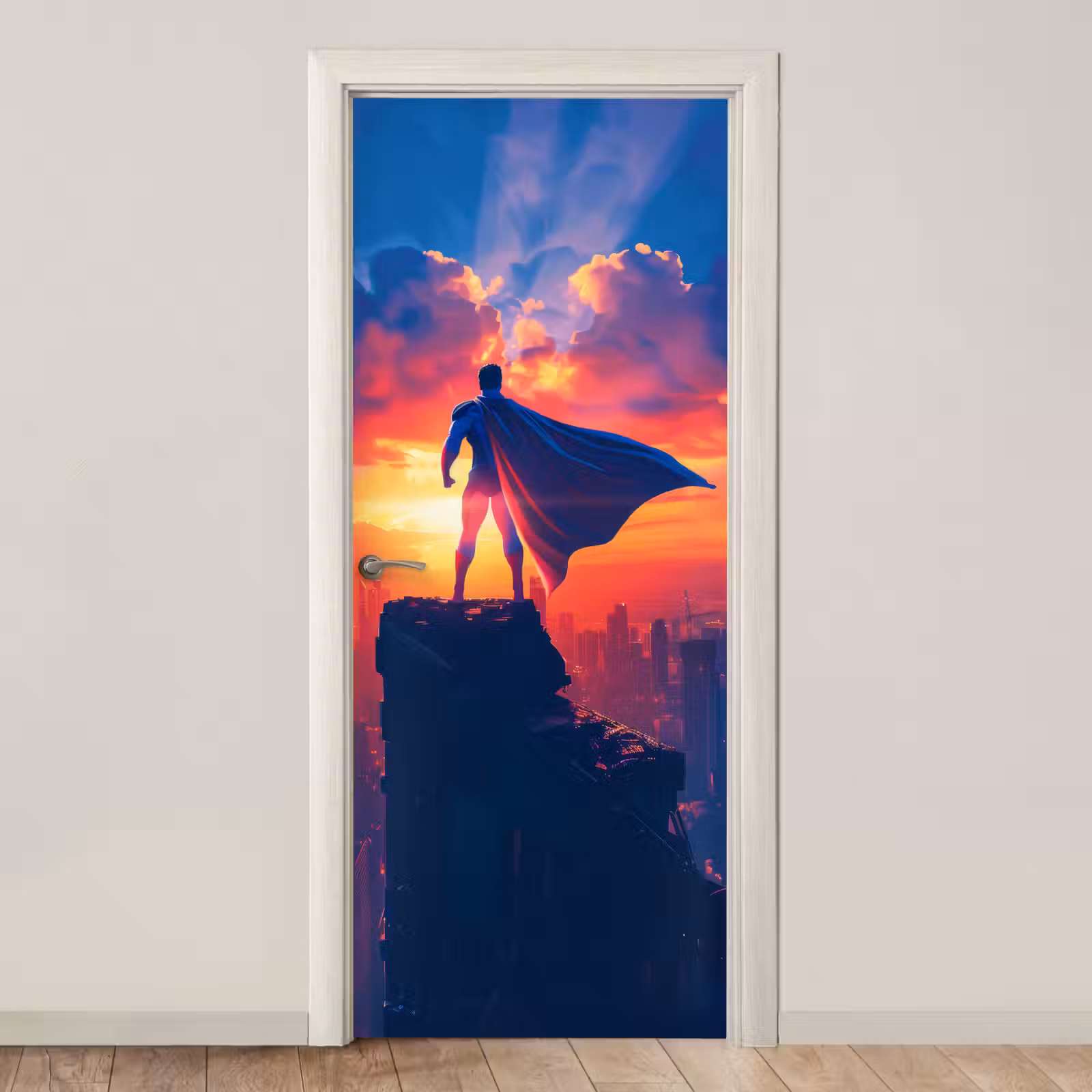 Door sticker - Superhero - City - Boys - Colorful - Sun — 1