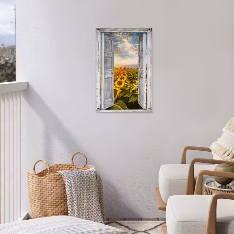 Garden Poster - Old doors to sunflower field — 3