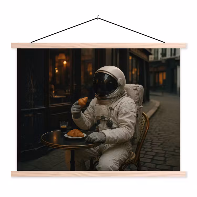 Hanging Poster - Cafe - Croissant - Coffee - Astronaut — 1