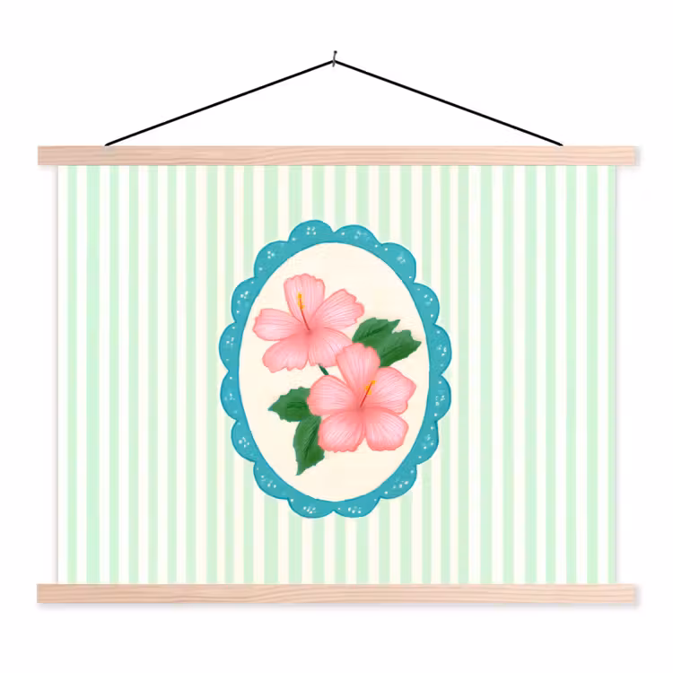 Hanging Poster - Flowers - Oval - Stripes - Green — 1