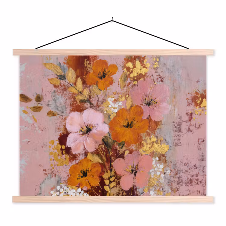 Hanging Poster - Painting - Flowers - Rustic - Pink — 1