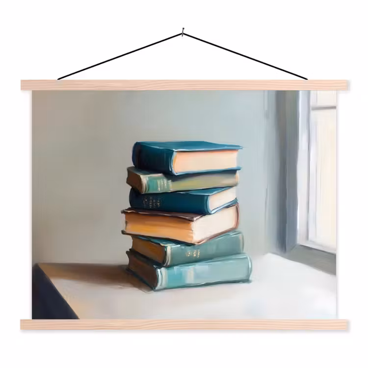Hanging Poster - Stack - Books - Green - Daylight — 1
