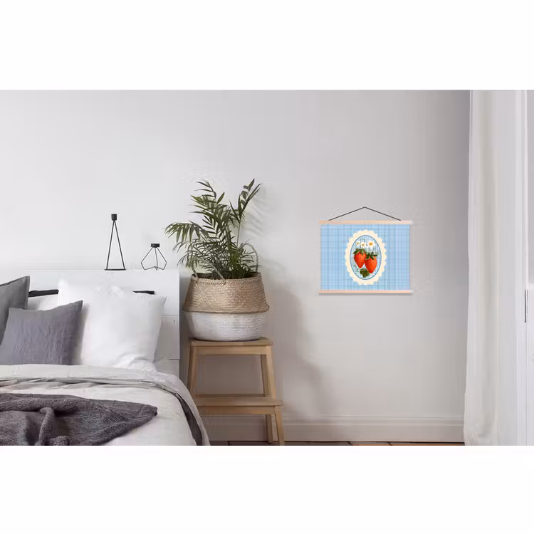 Hanging Poster - Strawberries - Frame - Red - Checkered — 2