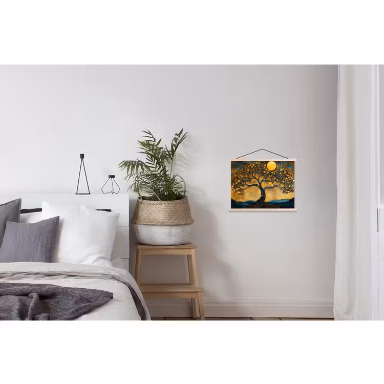 Hanging Poster - Tree - Moon - Flowers - Gold - Art — 2