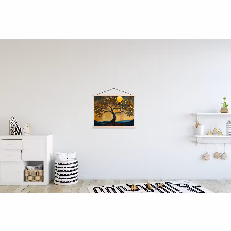 Hanging Poster - Tree - Moon - Flowers - Gold - Art — 3