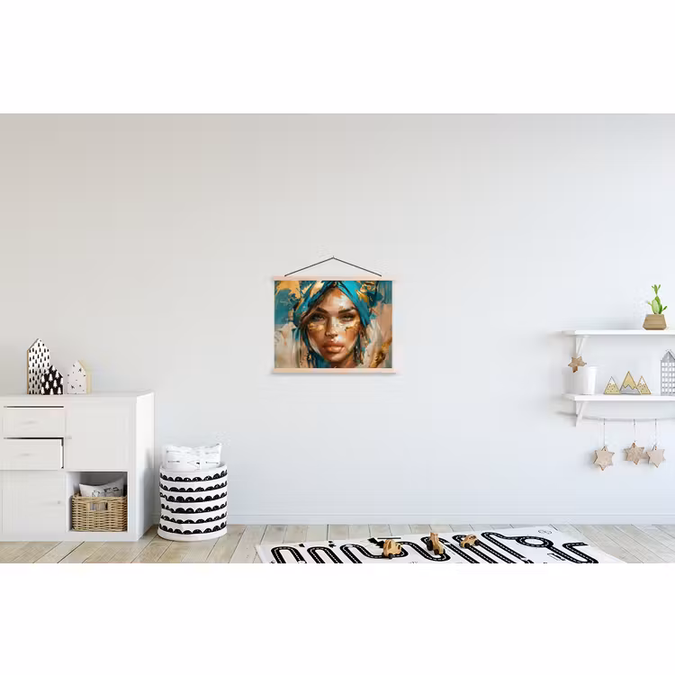 Hanging Poster - Woman - Portrait - Gold - Luxury - Blue — 3