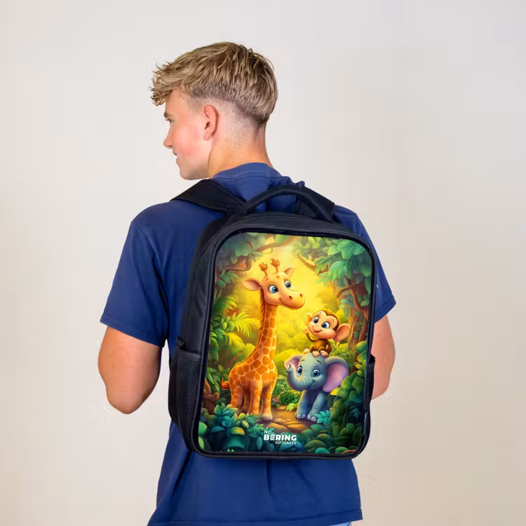 Kids' Backpacks with name Black -. Giraffe, elephant and monkey in the forest — 3