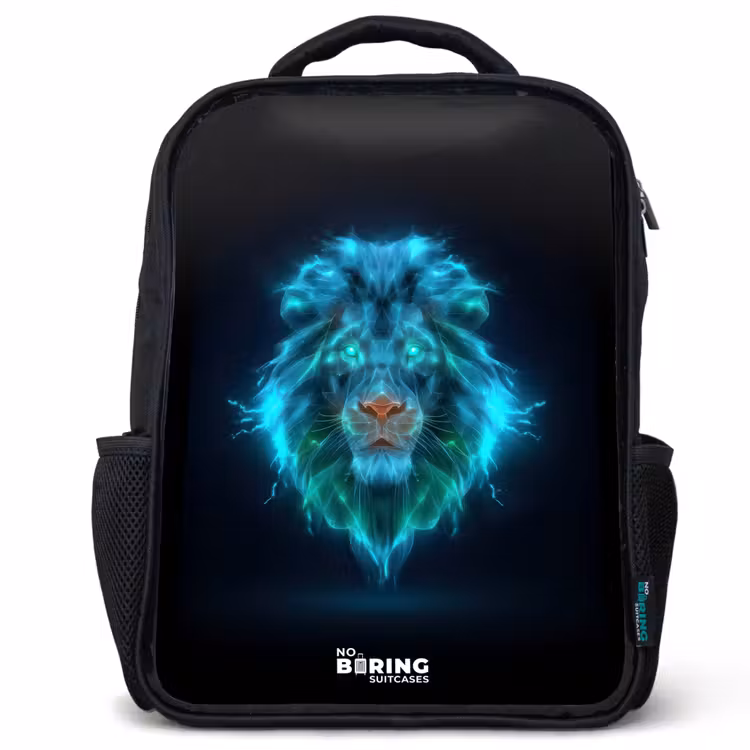 Kids' Backpacks with name Black -. Luminous lion — 1