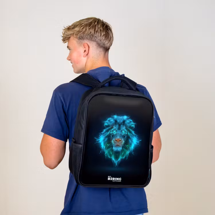 Kids' Backpacks with name Black -. Luminous lion — 3