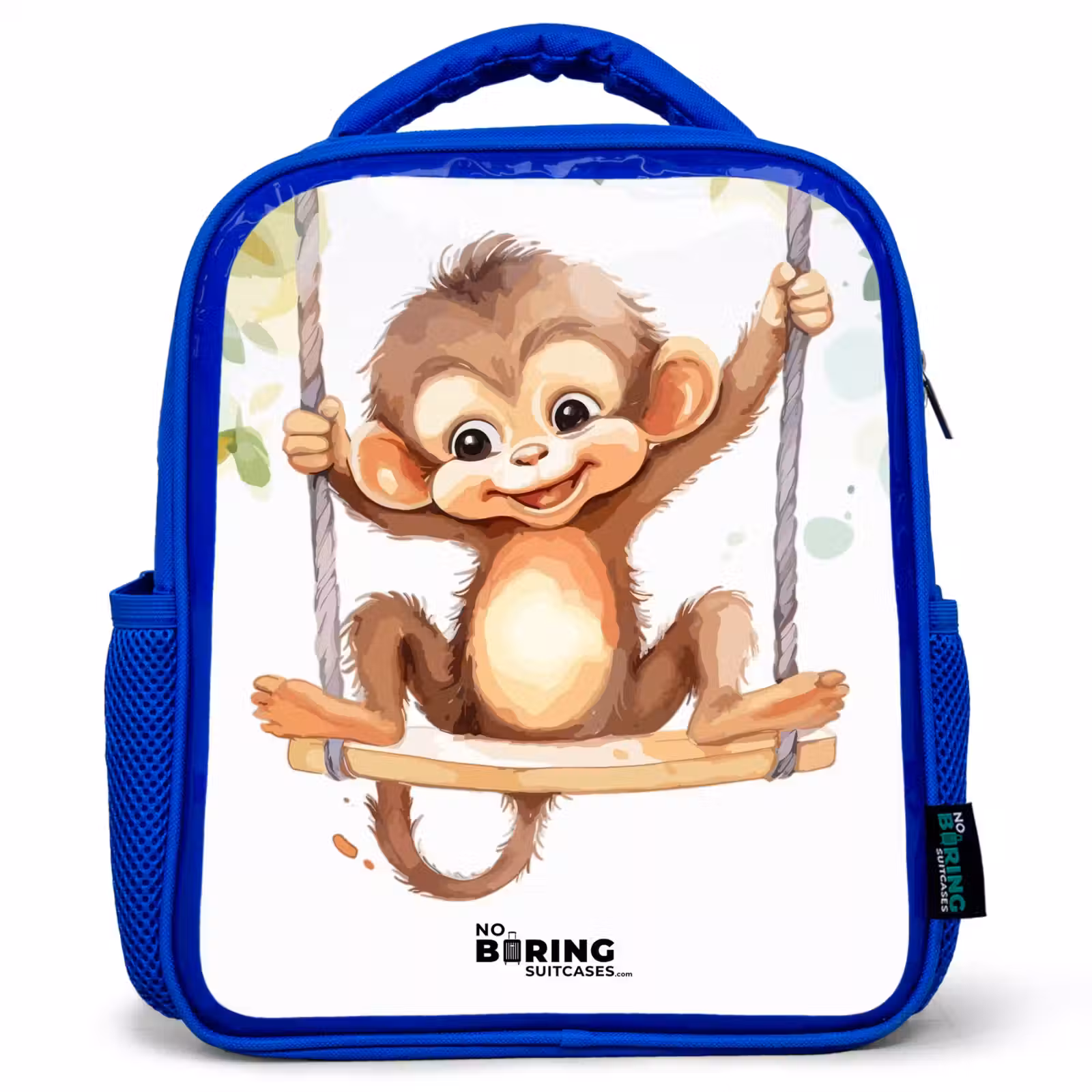 Kids' Backpacks Blue -. Cheerful monkey on a swing illustration β 1