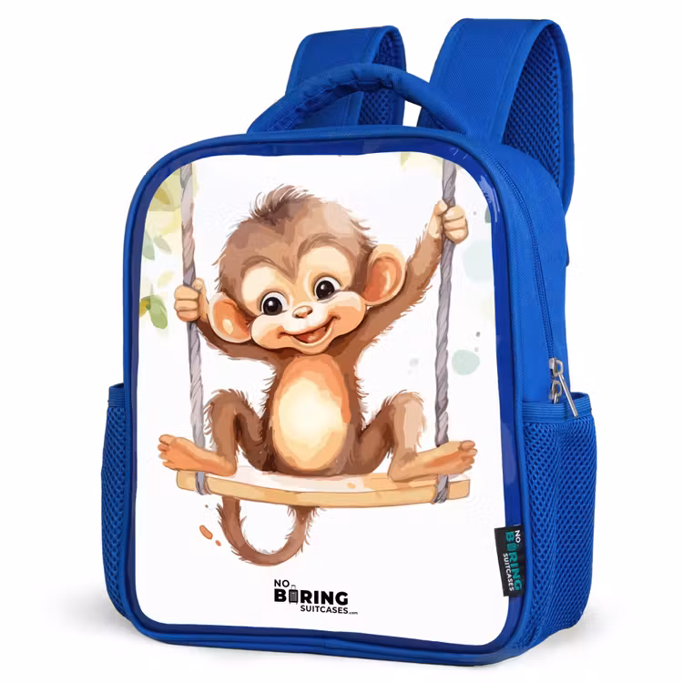 Kids' Backpacks Blue -. Cheerful monkey on a swing illustration β 4