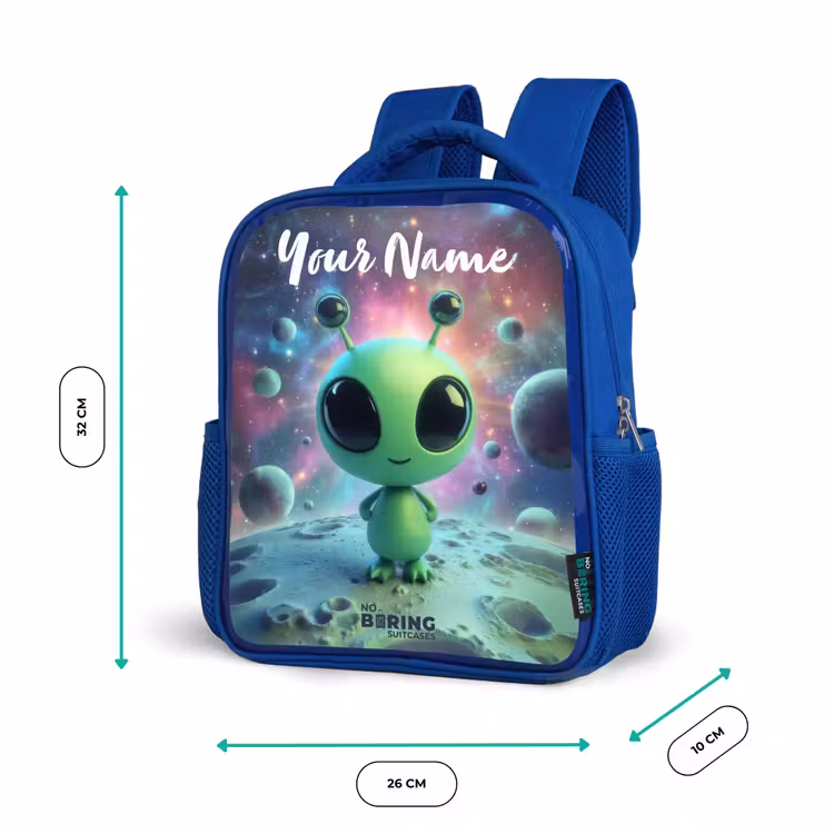 Kids' Backpacks with name Blue -. Green alien creature on lunar landscape — 3