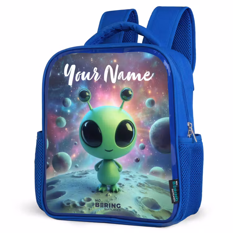 Kids' Backpacks with name Blue -. Green alien creature on lunar landscape — 4
