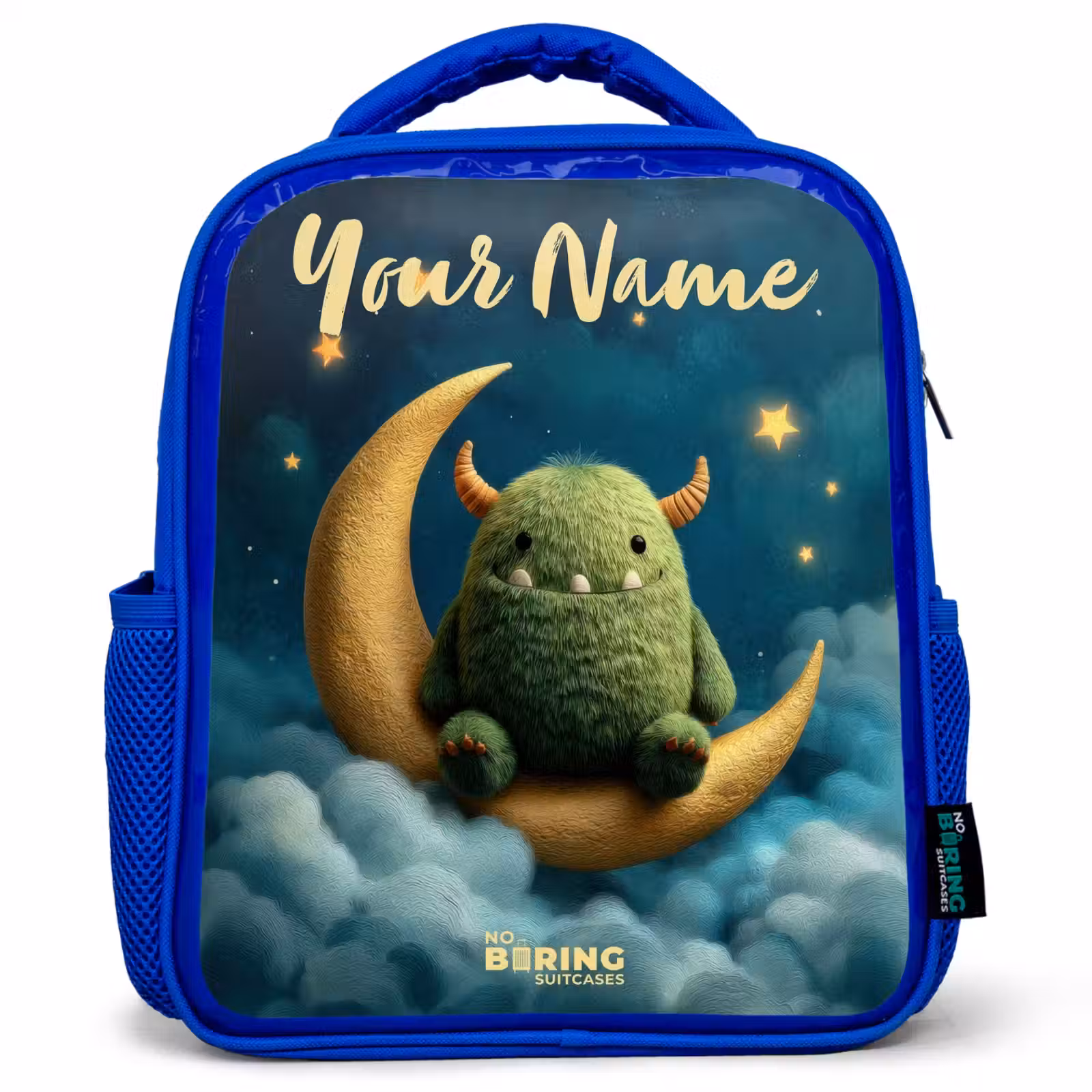 Kids' Backpacks with name Blue -. Green monster on crescent moon β 1
