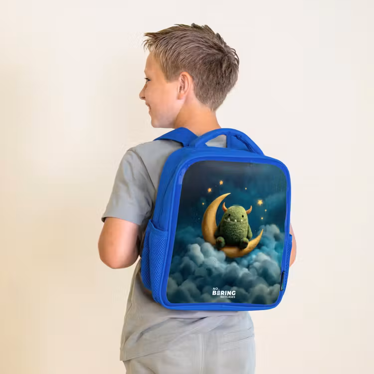 Kids' Backpacks Blue -. Green monster on crescent moon — 2