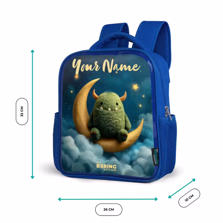 Kids' Backpacks with name Blue -. Green monster on crescent moon β 3