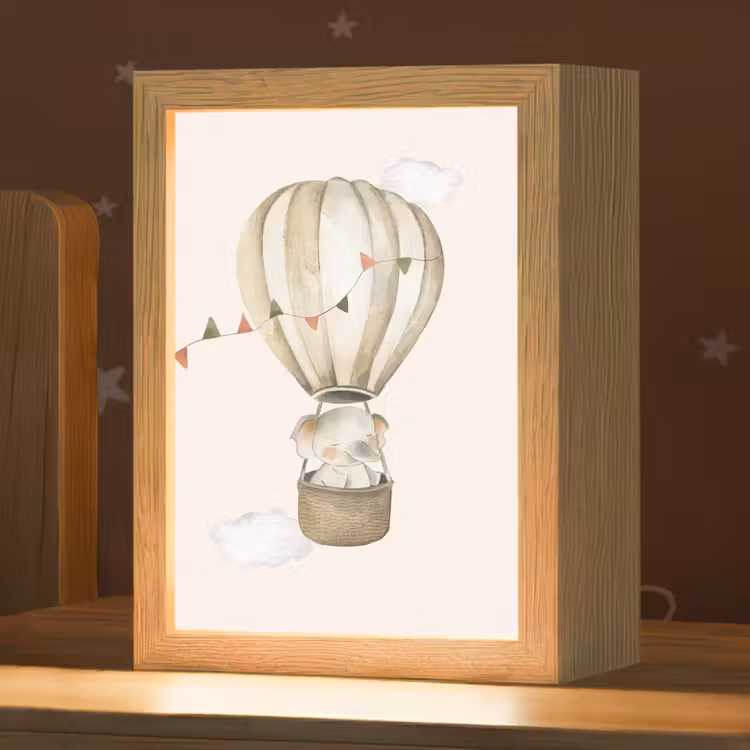 Kids’ Night Light - Hot air balloon - Elephant - Watercolor - Beige - Animals — 1