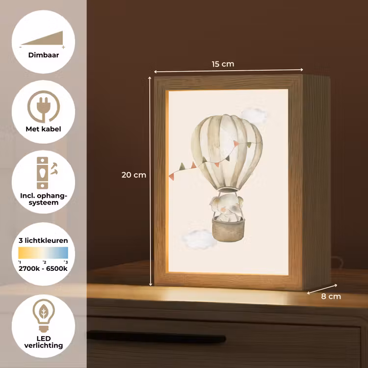 Kids’ Night Light - Hot air balloon - Elephant - Watercolor - Beige - Animals — 7