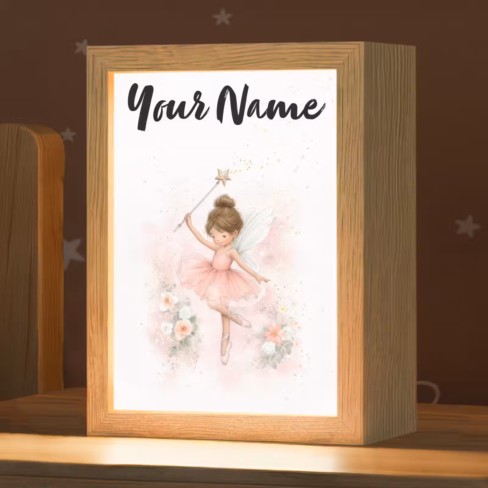 Kids' Night Light with name - Ballerina - Fairy - Flowers - Pink — 1