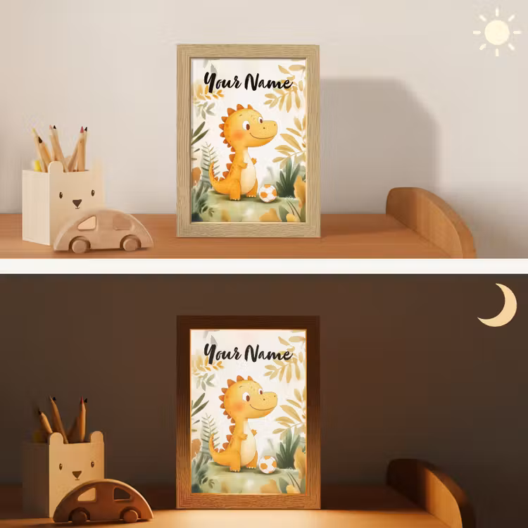 Kids' Night Light with name - Dino - Football - Orange — 4