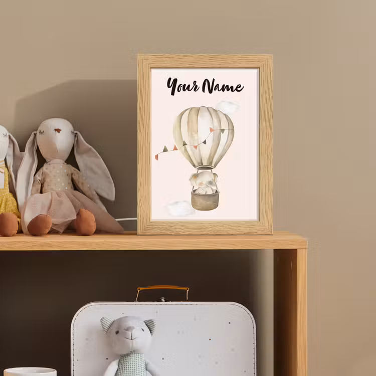 Kids' Night Light with name - Hot air balloon - Elephant - Watercolor - Beige - Animals — 3