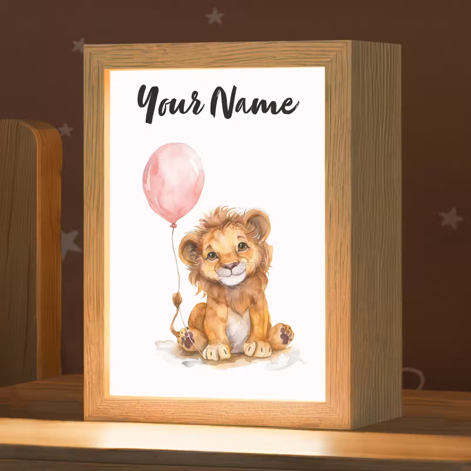 Kids' Night Light with name - Lion - Baby animal - Animals - Pink balloon — 1