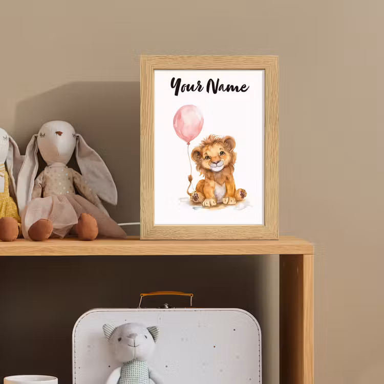 Kids' Night Light with name - Lion - Baby animal - Animals - Pink balloon — 3
