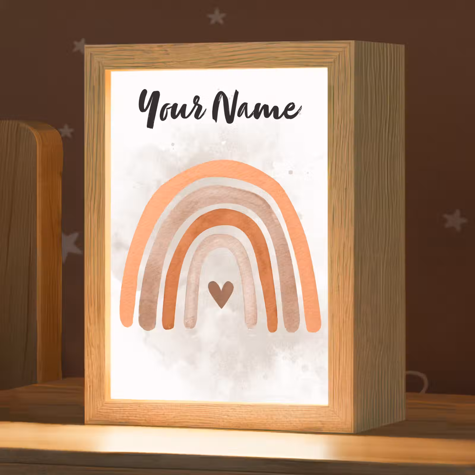 Kids' Night Light with name - Rainbow - Pink - Pastel colors - Heart — 1