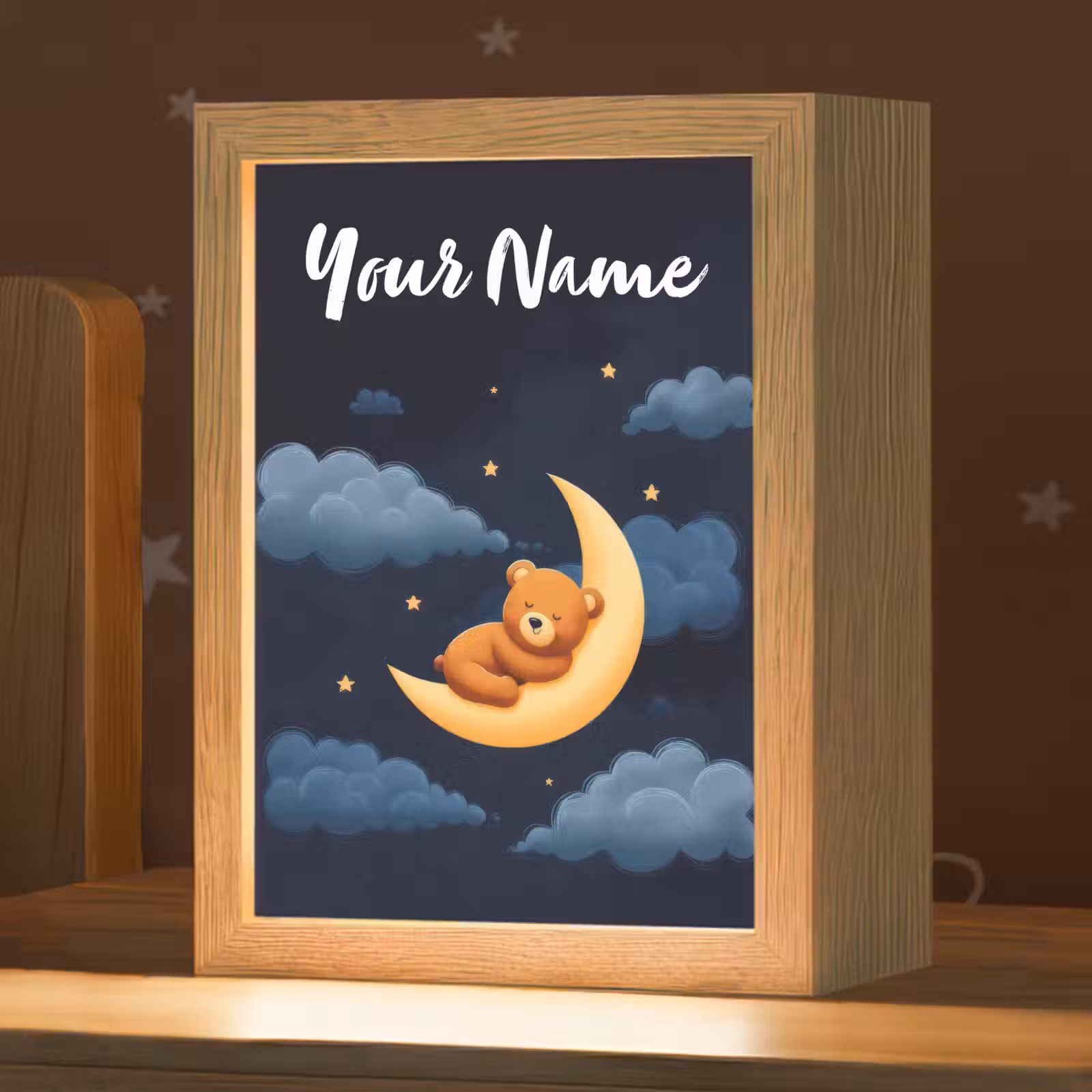 Kids' Night Light with name - Teddy bear - Moon - Clouds - Stars — 1